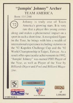 1993 Pro Billiards Tour #72 Johnny Archer Back